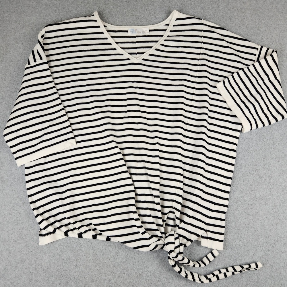 Time and Tru Womens XXXL Striped V-Neck‎ Side Tie Top Winter White TTL38301ST